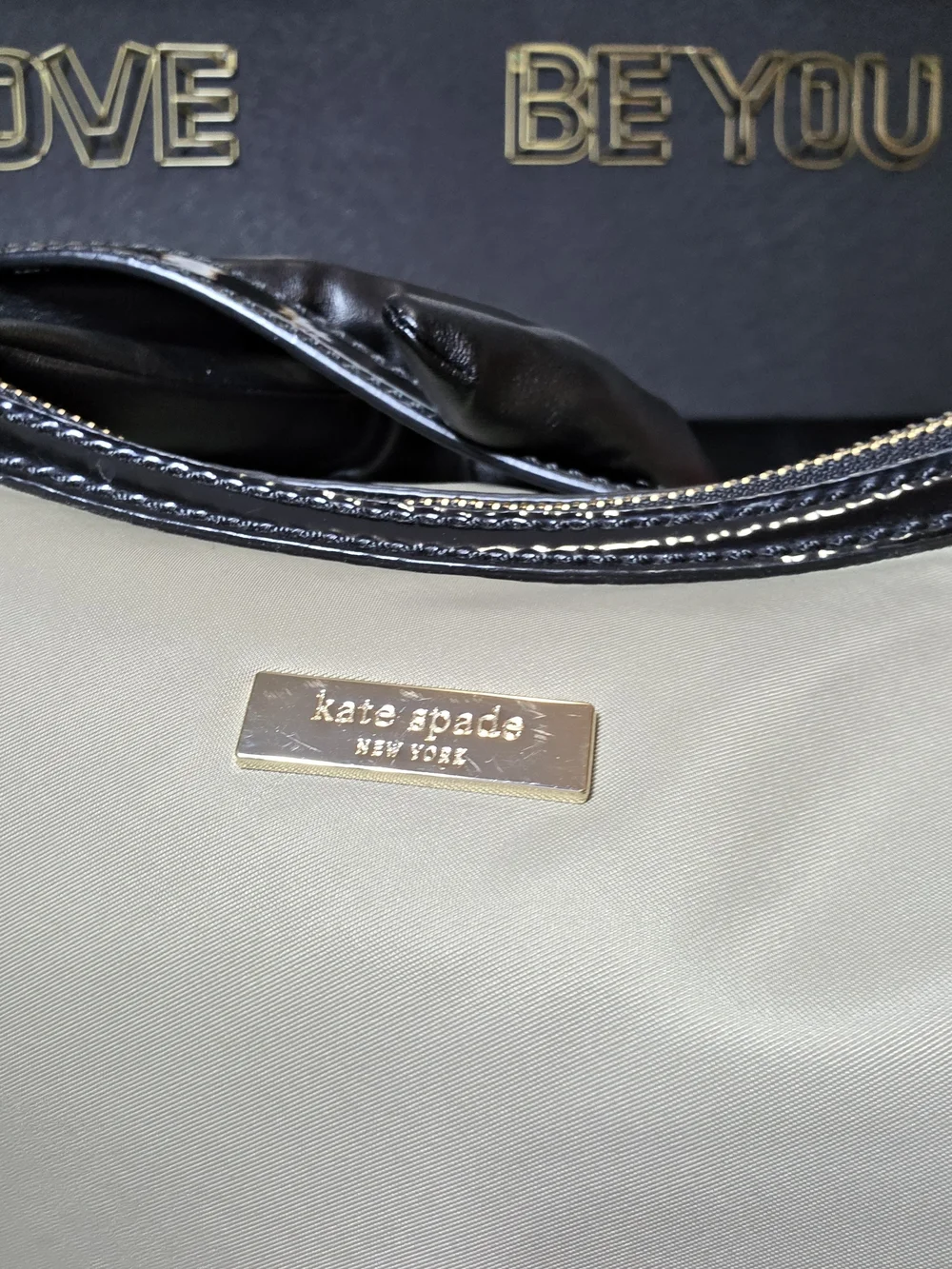 Kate Spade New York Women Hobo Shoulder Bag Nylon 2 Tone Color Black Tan EUC